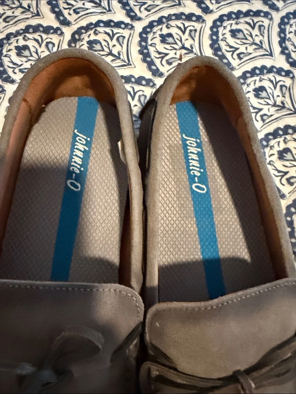 Johnnie-O Men's Suede Driving Loafers in grey. 11.5